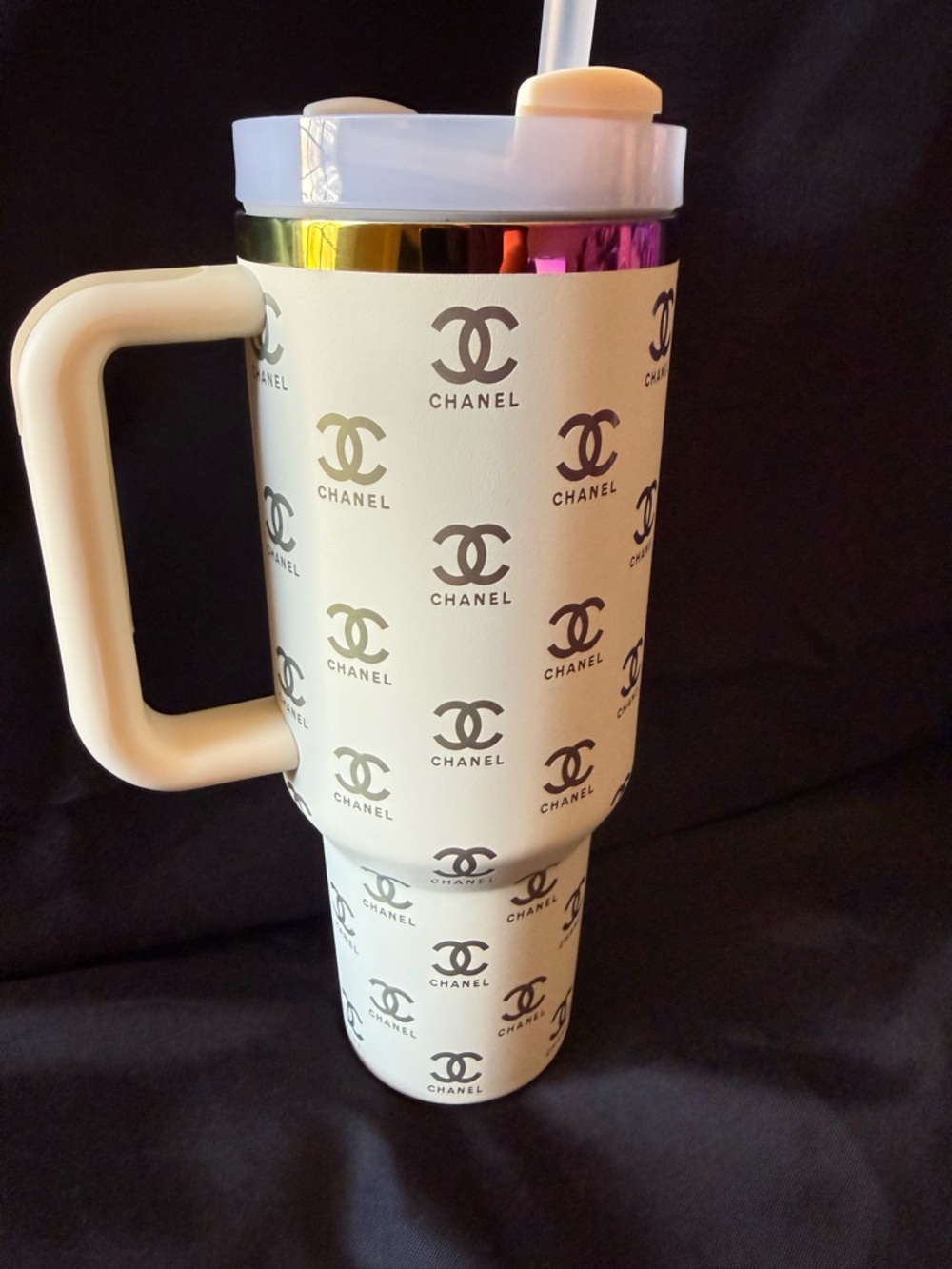 New Stanley 40oz LaserChanel Engraved Cream Oil Slick with Straw (No Box) - Picture 5 of 8